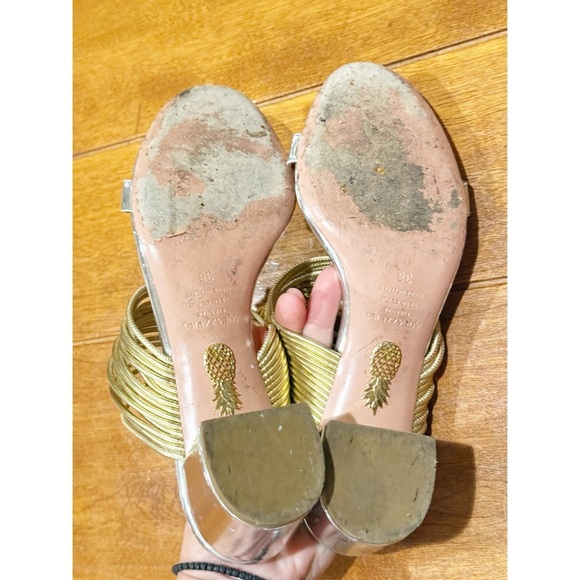 Aquazzura Rendez Vou Metallic Mirrored Slide Sandal 38 or 7.5 - Picture 10 of 11